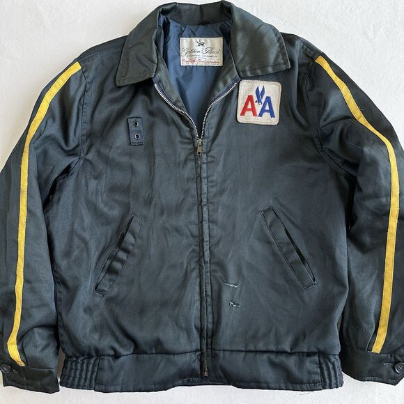 Men’s American Airlines AA VTG Black Bomber Jacket Size 40 Zip Up